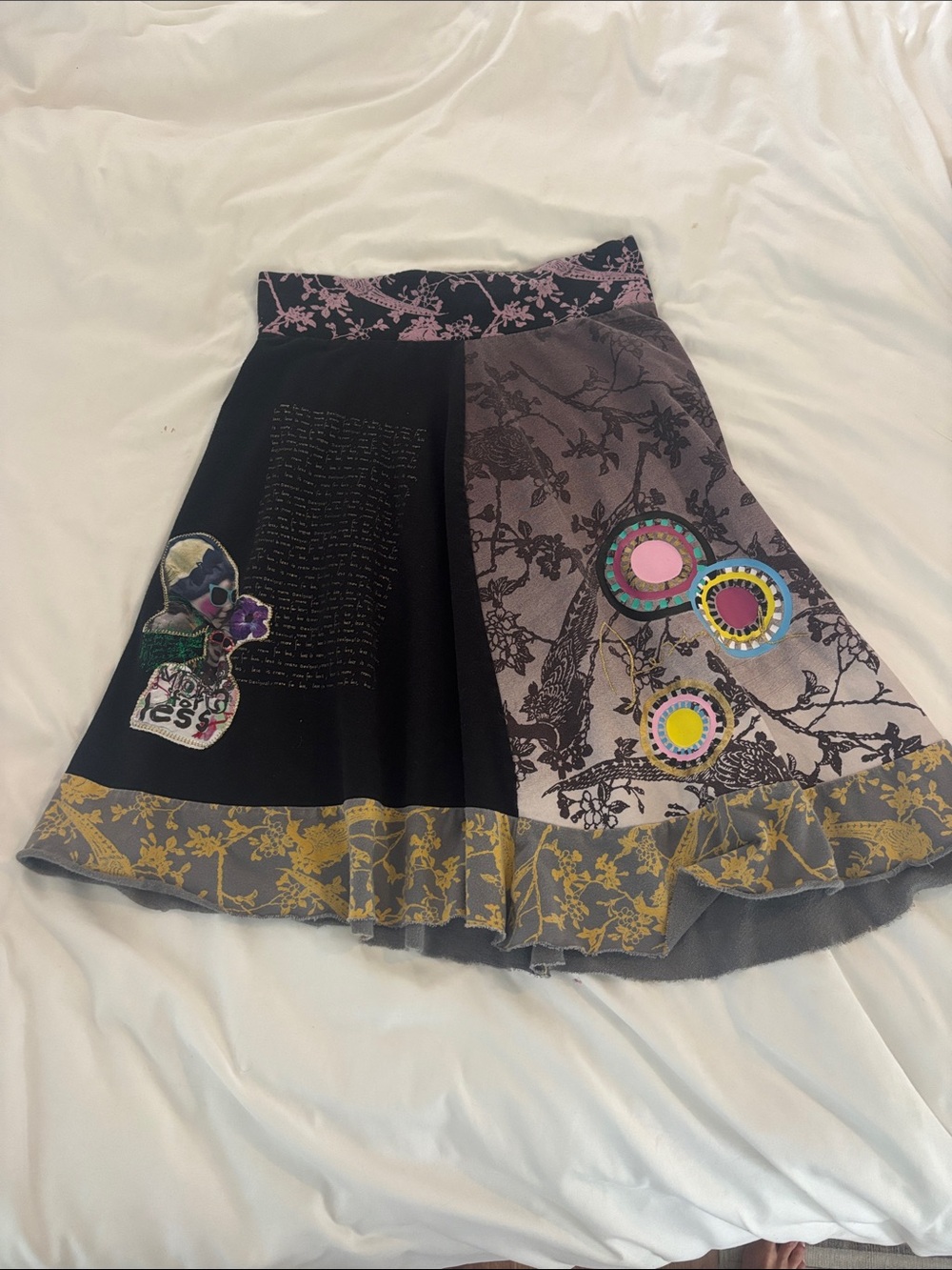 Desigual Black and Mauve Patchwork Skater Skirt